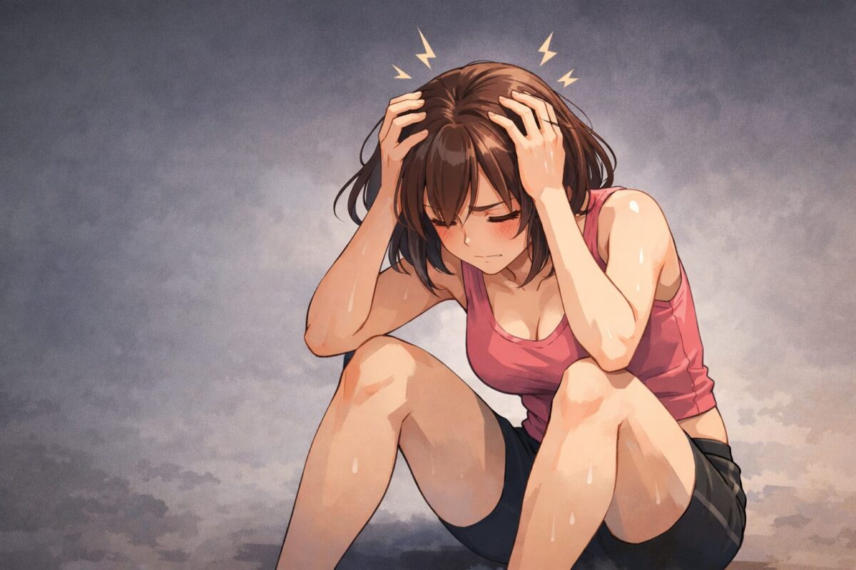 頭を抱える女性。